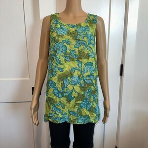 Carol Little Sport Floral Green/blue Tank Sleeveless Top Large